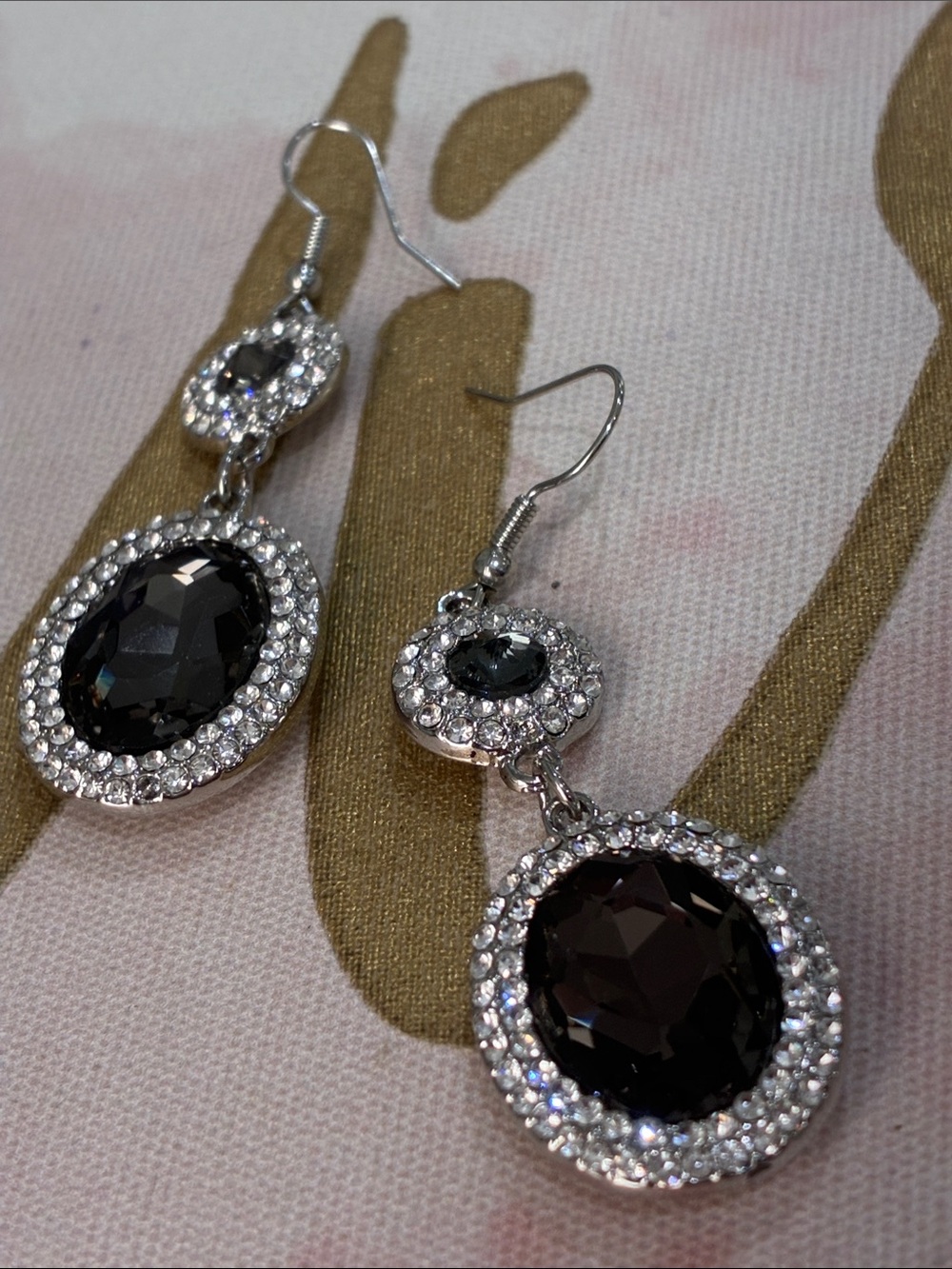 Elegant Black Crystal Drop Earrings - Silver Tone